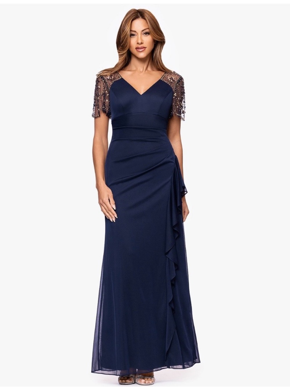 NTN Xscape Women's Beaded V-Neck Evening Gown - Picture 3 of 8